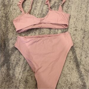 AERIE High Waisted Bikini Set. Light Pink Size Large